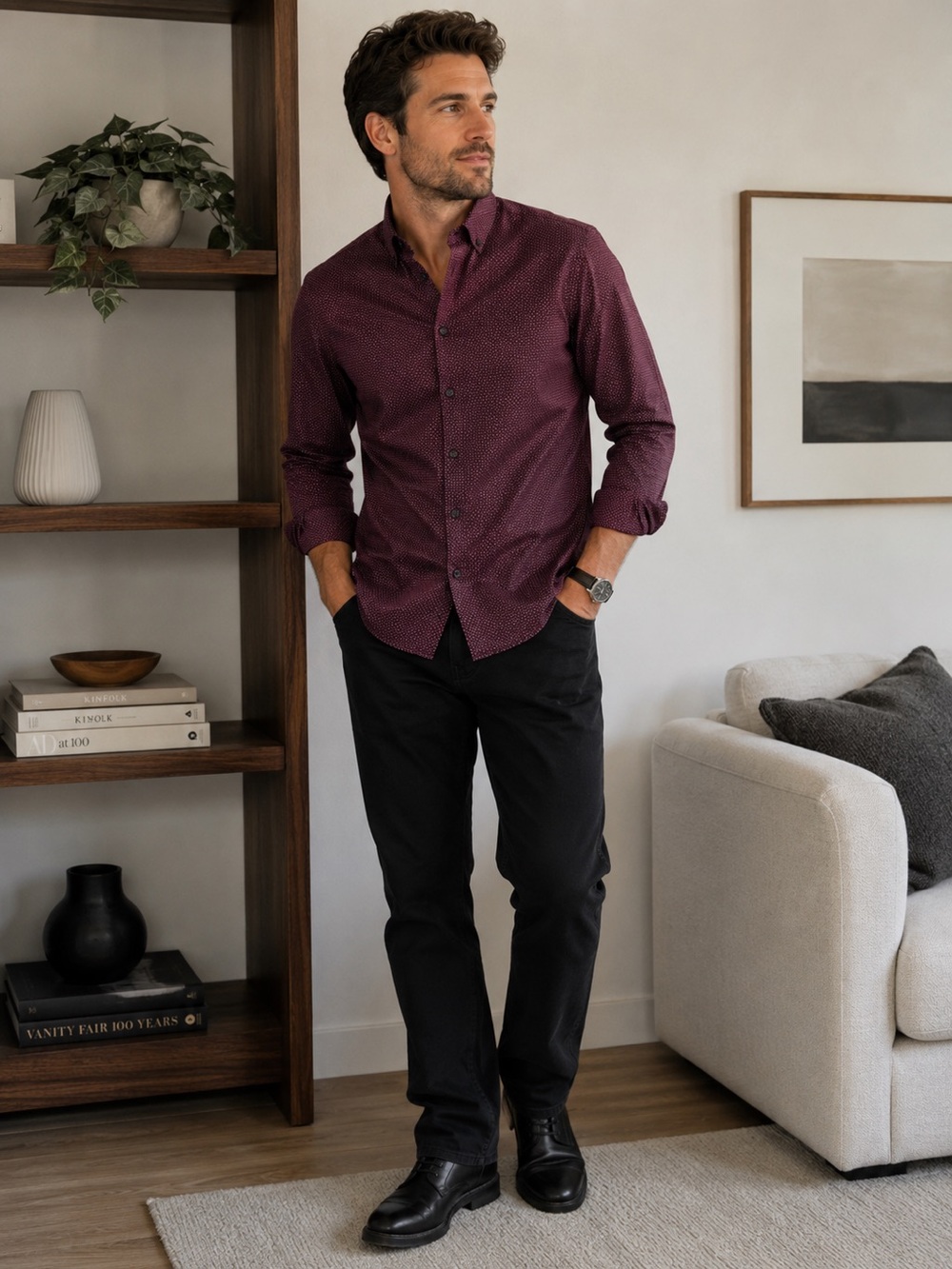 Armani Exchange Slim Fit Burgundy Long sleeve button down shirt size XL